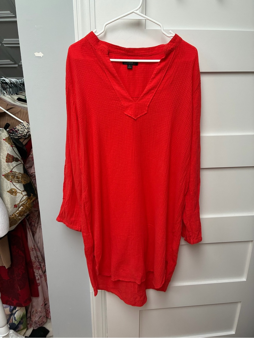 J. Crew red gauzey V-Neck Tunic dress size large
